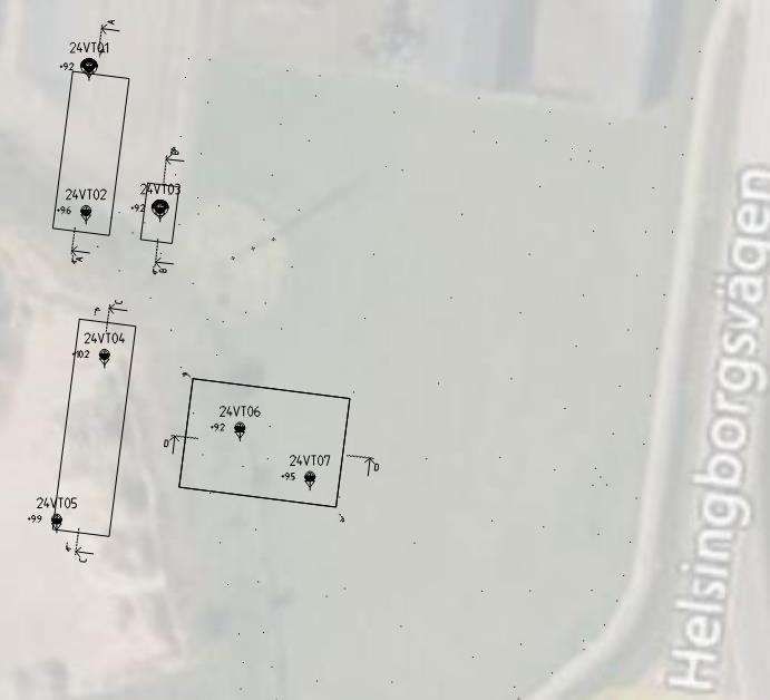 Illustrationen visar planritning över geotekniska sonderingar.