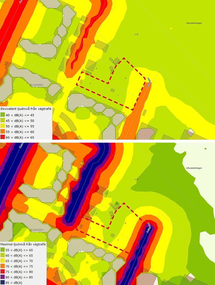 Utdrag ur kommunens bullerkartering.