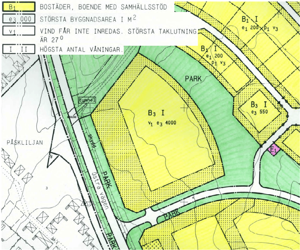 Utsnitt från plankarta för detaljplan B 295. 