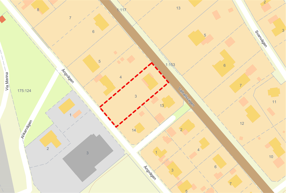 Karta. Röd figur visar planområdets avgränsning. 