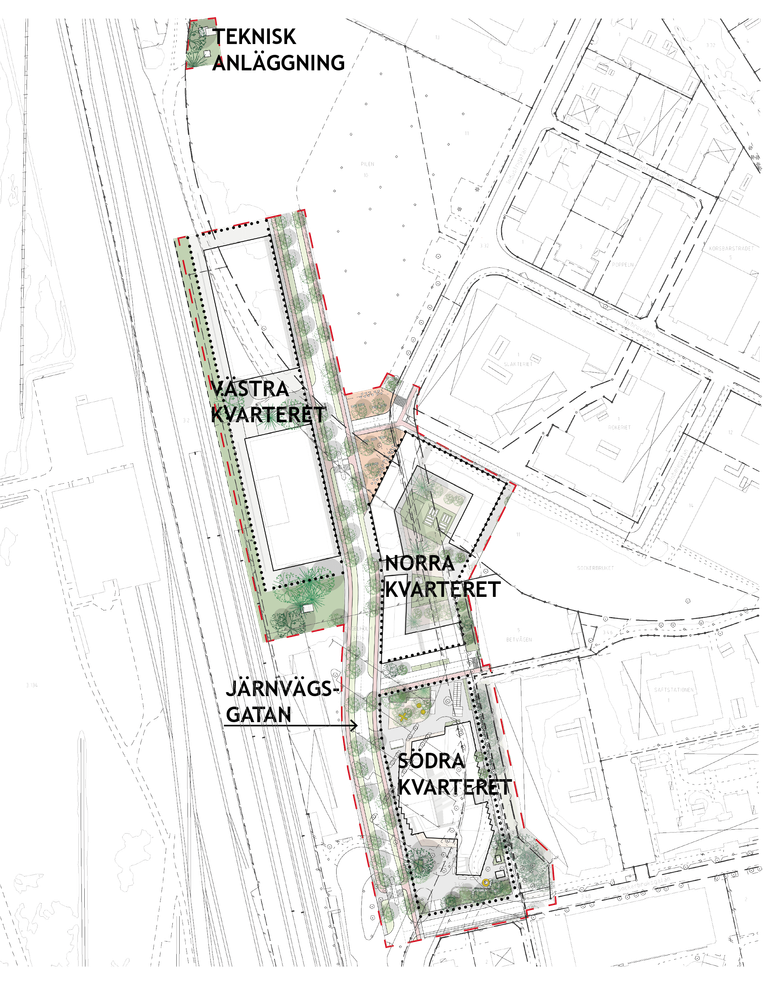 Bilden visar de olika kvarteren inom planområdet och exempel på deras utformning.