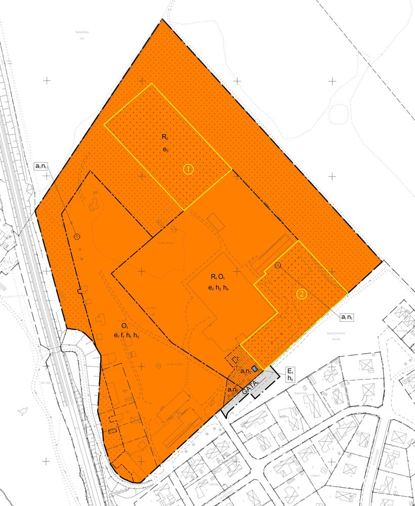 Illustrationen visar inom vilka områden som respektive korsmark gäller (1 och 2). 