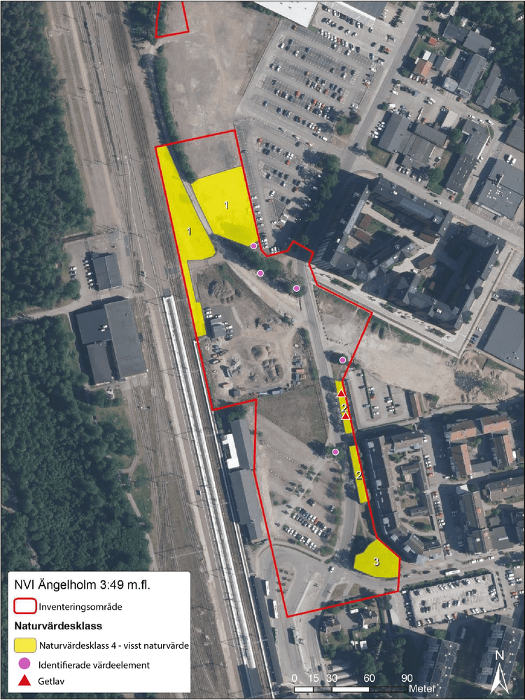 Kartan visar resultatet av naturvärdesinventeringen.
