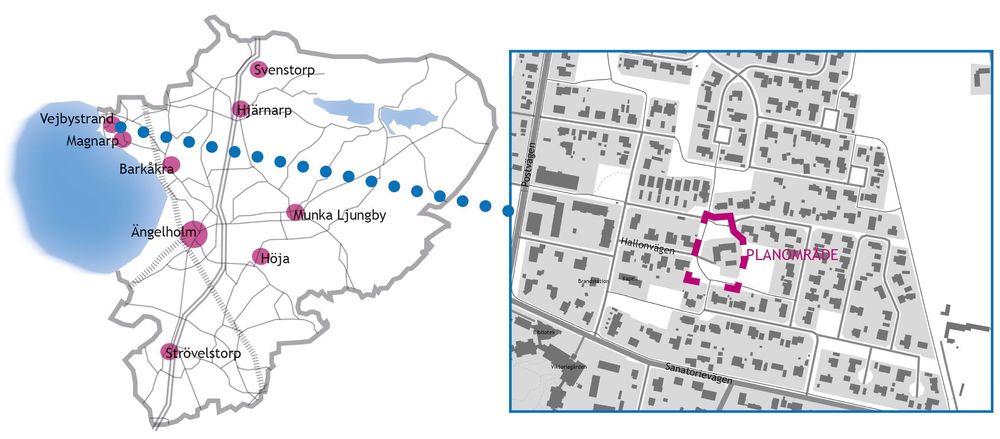 Karta. Visar planområdet inom streckad figur. 