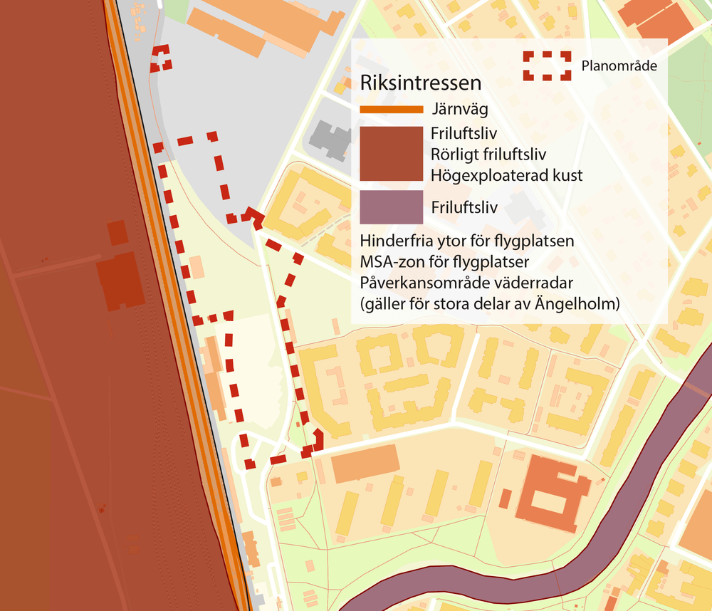 Kartan visar riksintressen i närområdet. 
