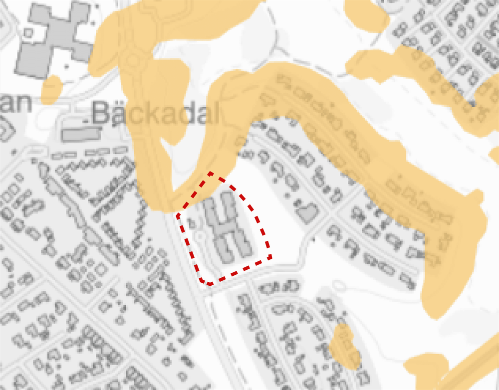 Gult område på kartan är utpekat som aktsamhetsområde .