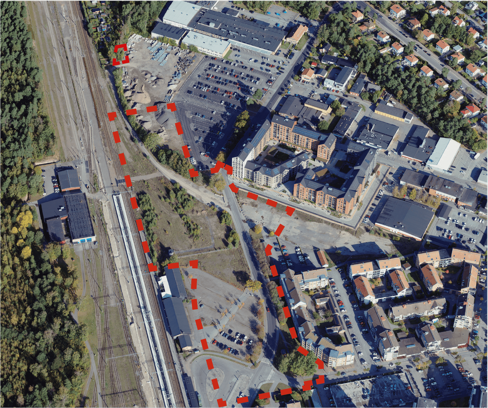 Flygfoto över planområdet. 