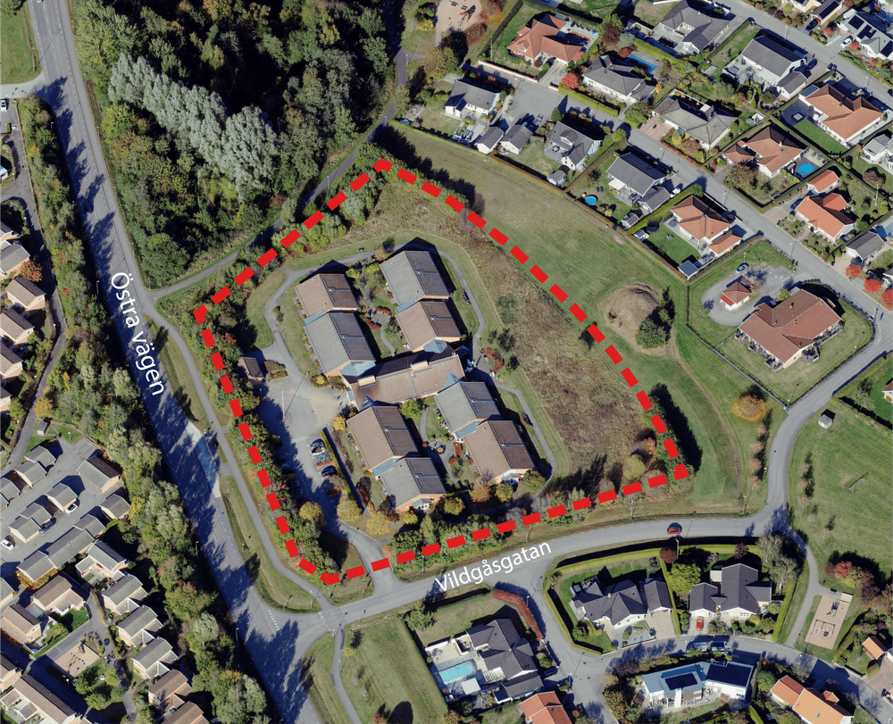 Flygbild över planområdet med omnejd. 