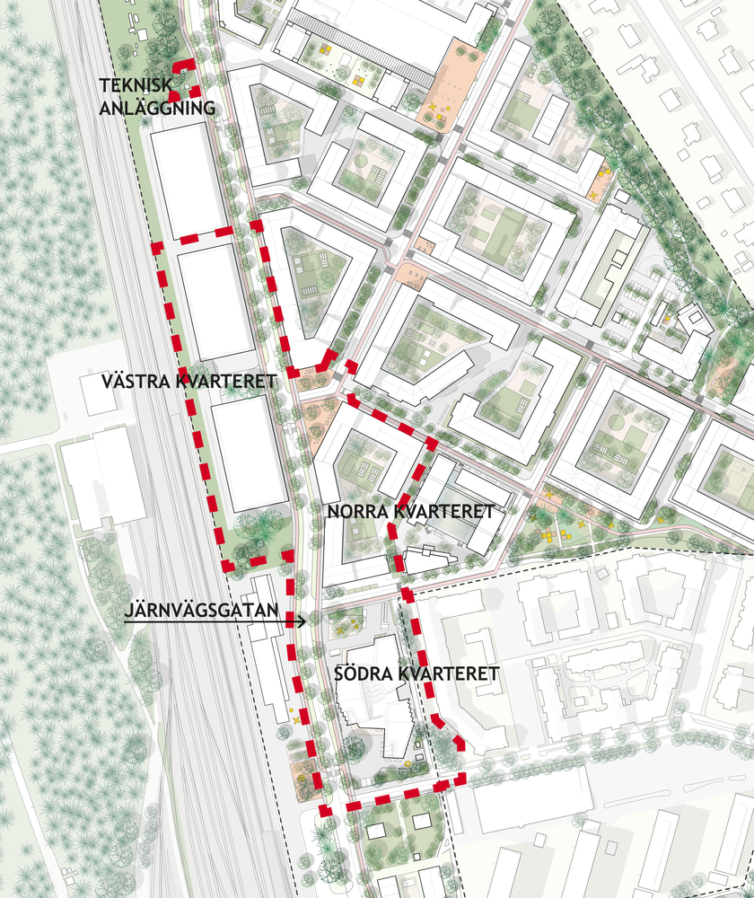 En illustration över hur planområdet kan utformas