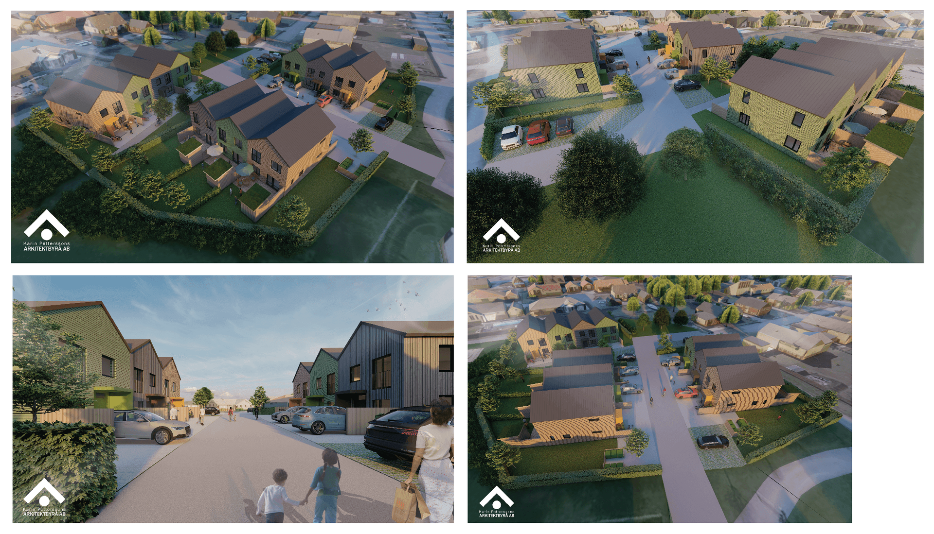Illustrationer. Visar förslag på hur planområdet kan utformas utifrån bestämmelserna i plankartan. Karin Pettersons arkitektbyrå AB. 